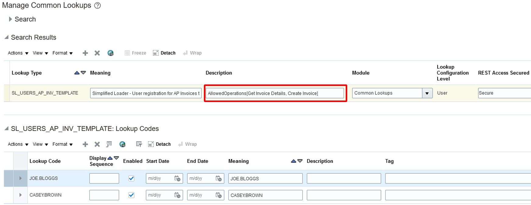 Allowed Operations - Simplified Loader Excel for Oracle Fusion Cloud ERP